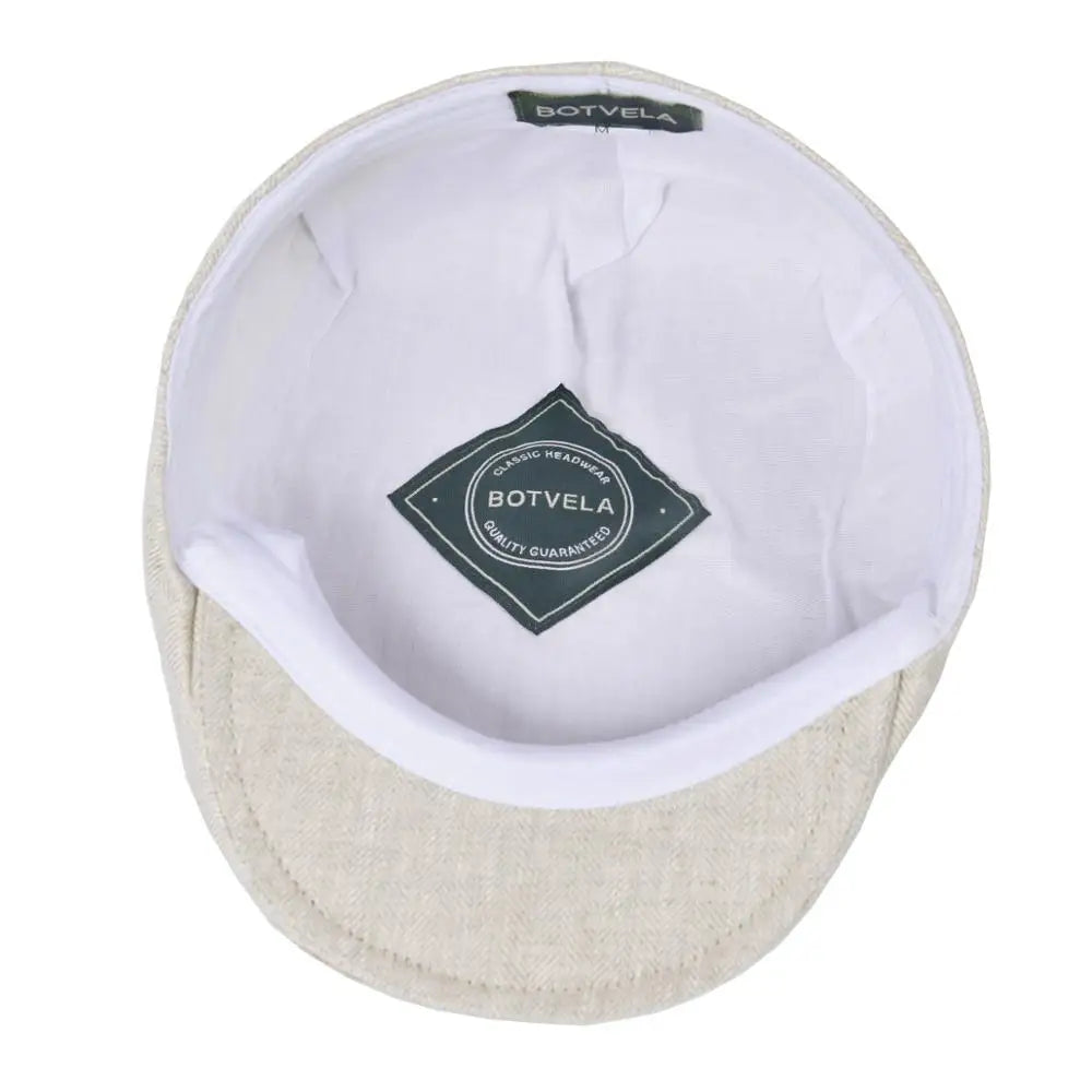 Flat Cap for Men Women Herringbone Linen Newsboy Lightweight Cap