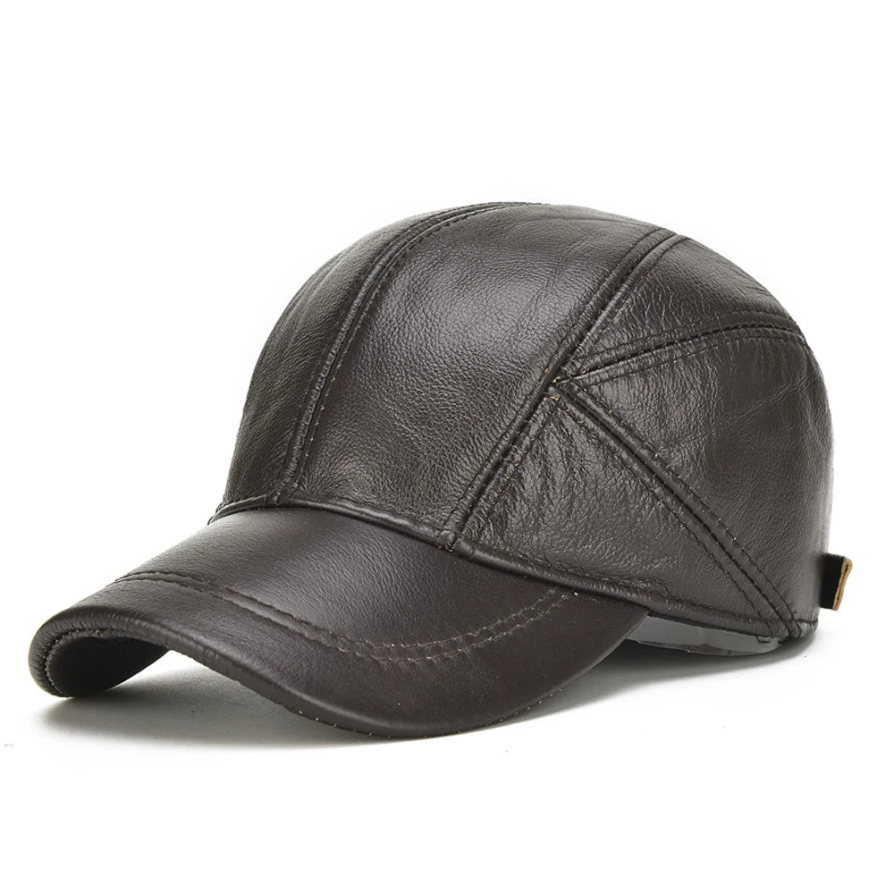 2026 Male Winter Genuine Real Cow Leather Baseball Hats Men