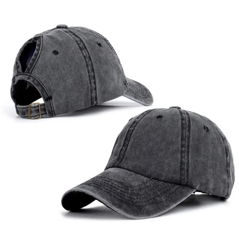 Retro Washed Backless Baseball Cap for Women, Outdoor Sports Ponytails,Stylish Cap