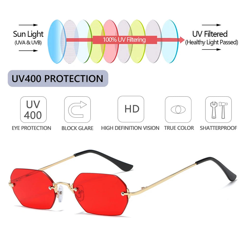 Luxury Rimless Square Sunglasses Man Brand Designer Frameless Gradient Sun Glasses Woman Fashion Vintage Metal Oculos De Sol