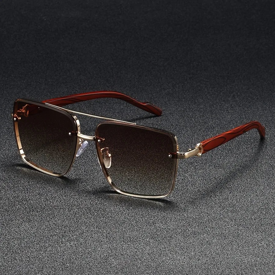 Luxury Square Sunglasses Men New Wooden Vintage Designer Fashion Glasses Women Vacation Gradient Eyewear