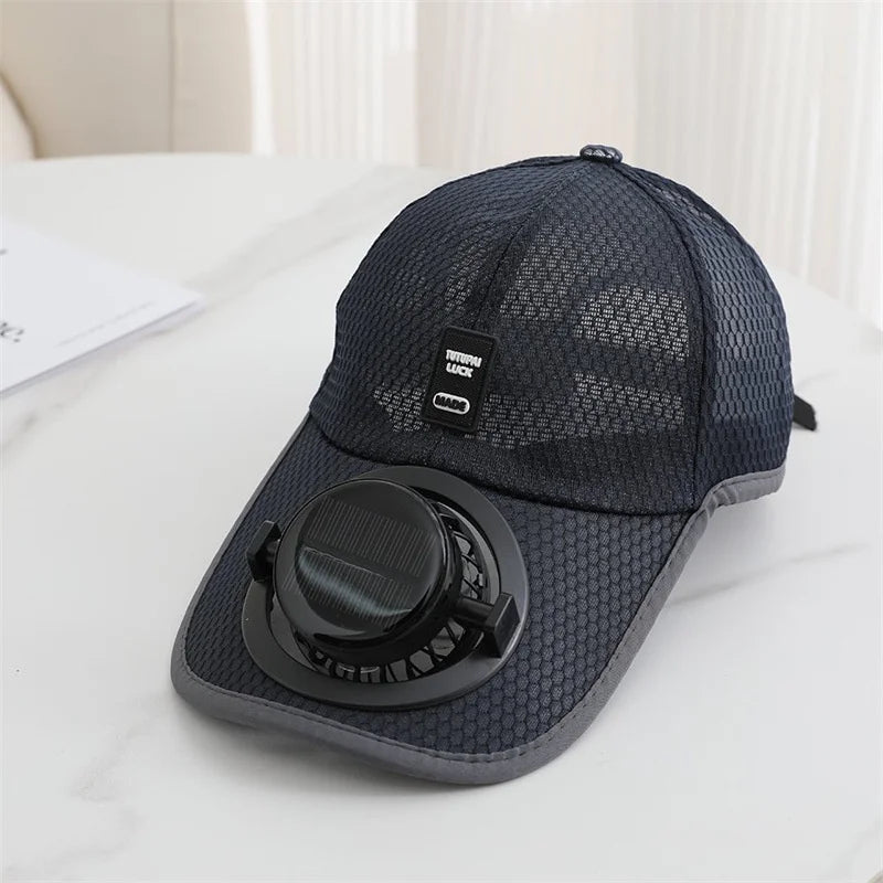 Solar Fan Baseball Cap for Men Women Mesh Adjustable Breathable Caps