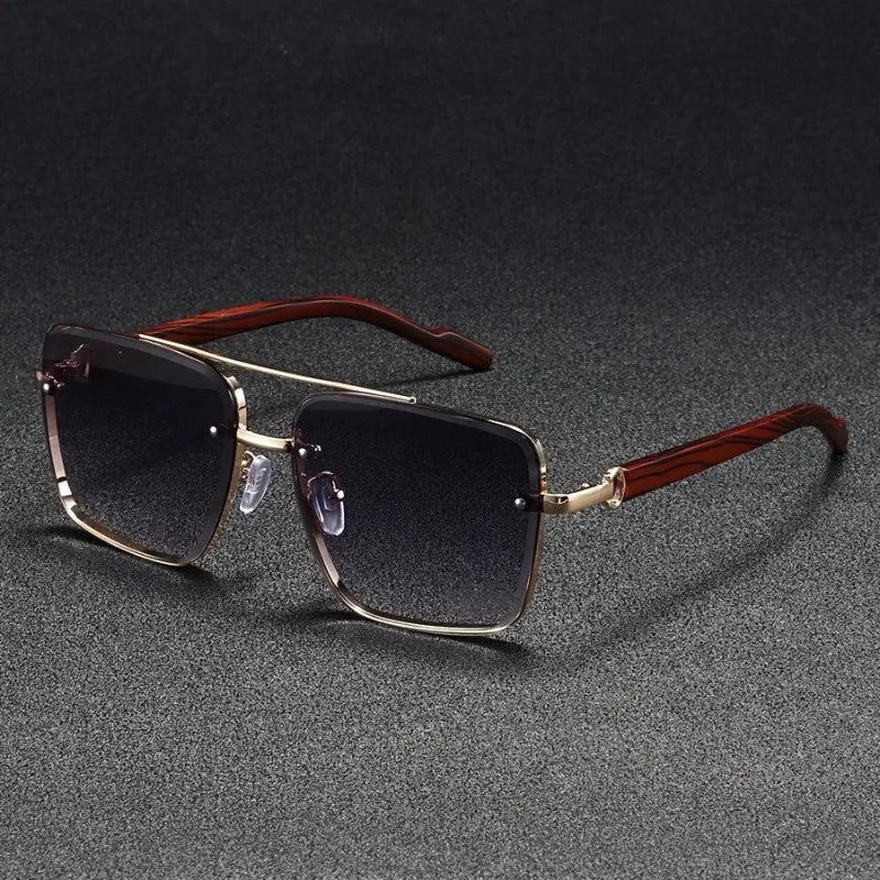 Luxury Square Sunglasses Men New Wooden Vintage Designer Fashion Glasses Women Vacation Gradient Eyewear
