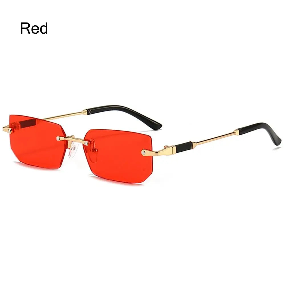 Retro Rimless for Women Men Trendy Frameless Rectangle Sun Glasses