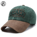FS Vintage Green Brown Letter Baseball Cap For Men Washed Cotton Trucker Hat