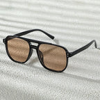 Retro Double Bridge Sunglasses with Amber Lenses – Black Frame, UV400 Protection, Unisex Vintage Style Eyewear for Daily Wear &