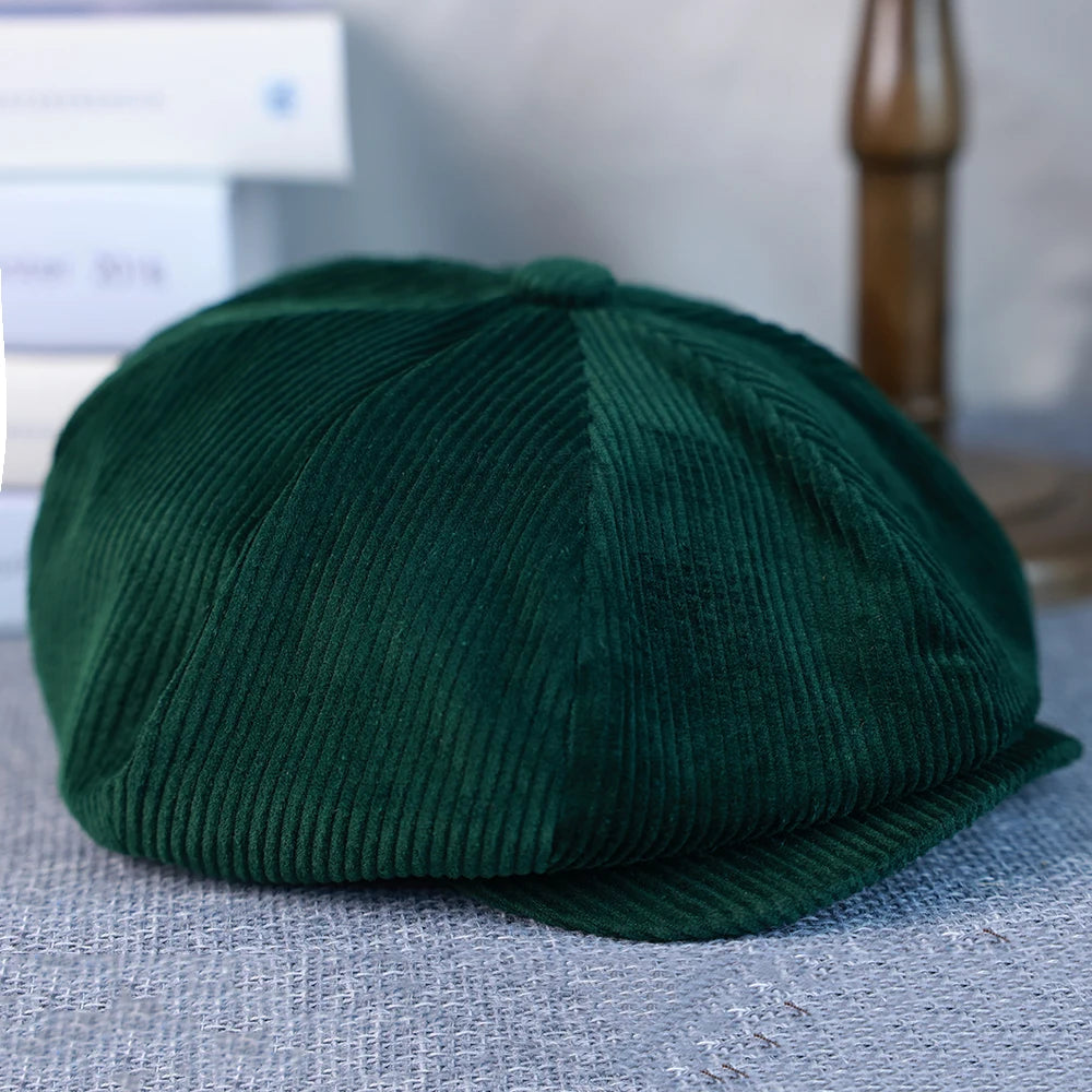 New Retro Winter Caps For Men Corduroy Newsboy Hat Woman Flat Cap Male Warm Cap