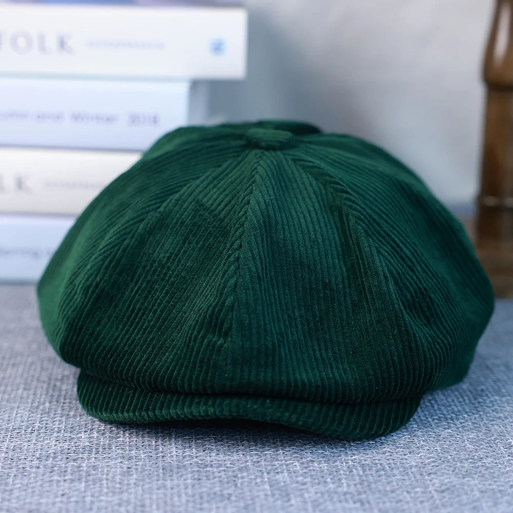 New Retro Winter Caps For Men Corduroy Newsboy Hat Woman Flat Cap Male Warm Cap