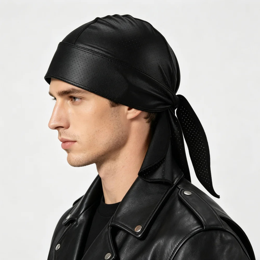 Men's Breathable Perforated Durag Headwrap, Quick Dry Pirate Bandana Hat, Lightweight Motorcycle Biker Head Scarf, Elastic Skull