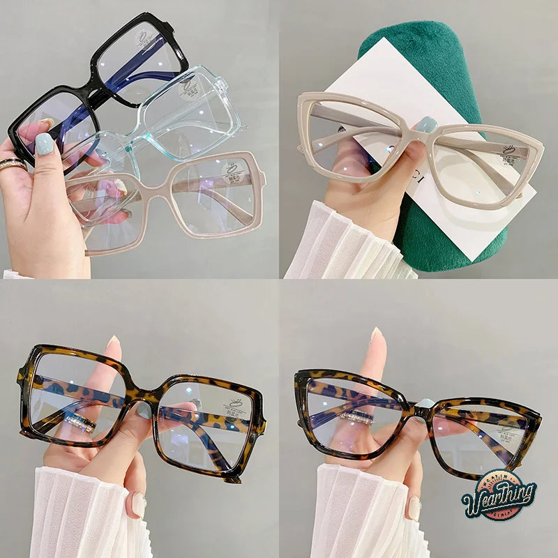 Women Glasses Anti Blue Light Glasses Oversized Vintage Glasses Computer Eyewear Full Frame Transparent Eye Protection Eyewear