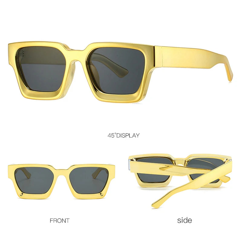 Luxury Brand Design Square Sunglasses Women For Men Vintage Big Frame Punk Hip Hop Shining Gold Silver Mirror Sun Glasses UV400