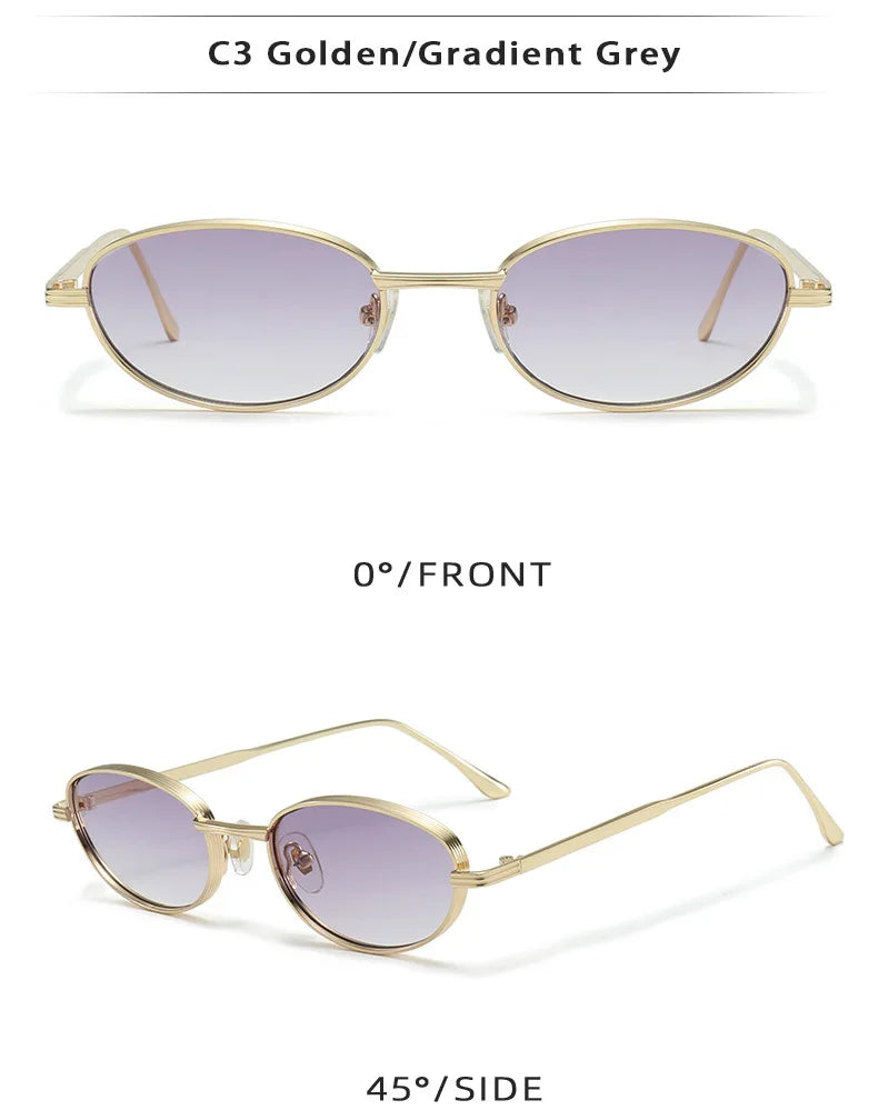 European and American Personalized Small Frame Oval Exquisite Metal Glasses for Men and Women Fashionable Anti-Uv Sunglasses