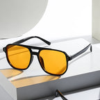 Retro Double Bridge Sunglasses with Amber Lenses – Black Frame, UV400 Protection, Unisex Vintage Style Eyewear for Daily Wear &