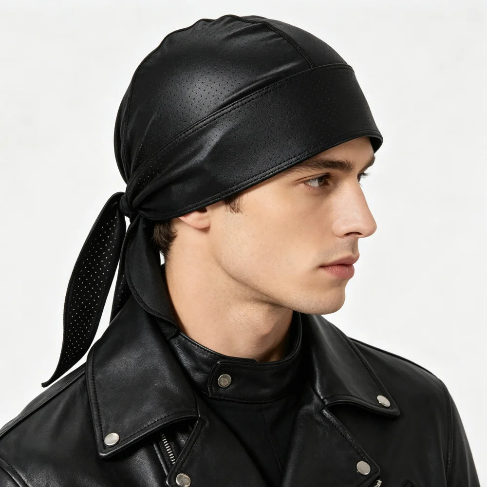 Men's Breathable Perforated Durag Headwrap, Quick Dry Pirate Bandana Hat, Lightweight Motorcycle Biker Head Scarf, Elastic Skull