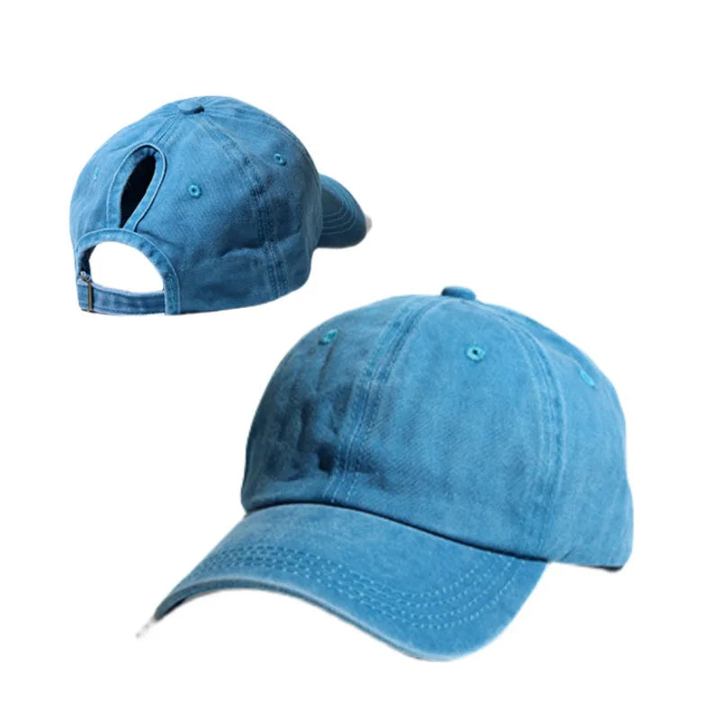 Retro Washed Backless Baseball Cap for Women, Outdoor Sports Ponytails,Stylish Cap