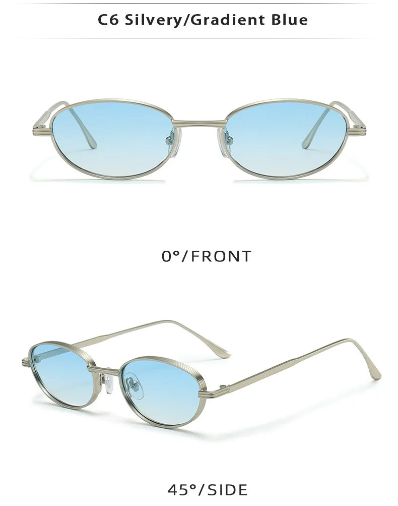 European and American Personalized Small Frame Oval Exquisite Metal Glasses for Men and Women Fashionable Anti-Uv Sunglasses