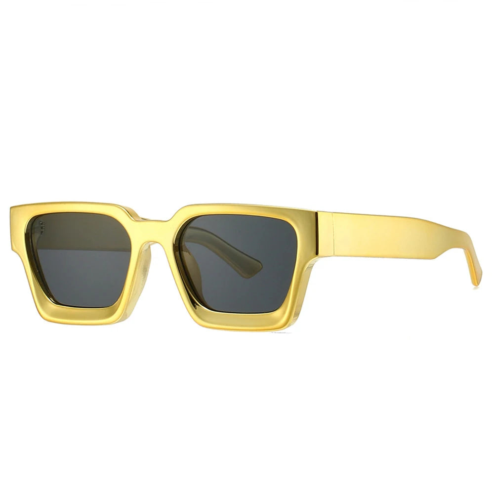 Luxury Brand Design Square Sunglasses Women For Men Vintage Big Frame Punk Hip Hop Shining Gold Silver Mirror Sun Glasses UV400