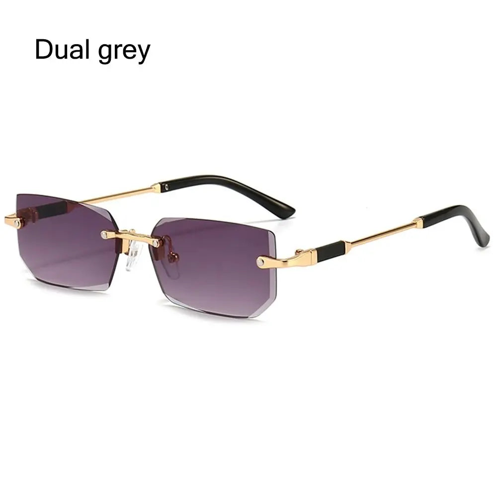 Retro Rimless for Women Men Trendy Frameless Rectangle Sun Glasses