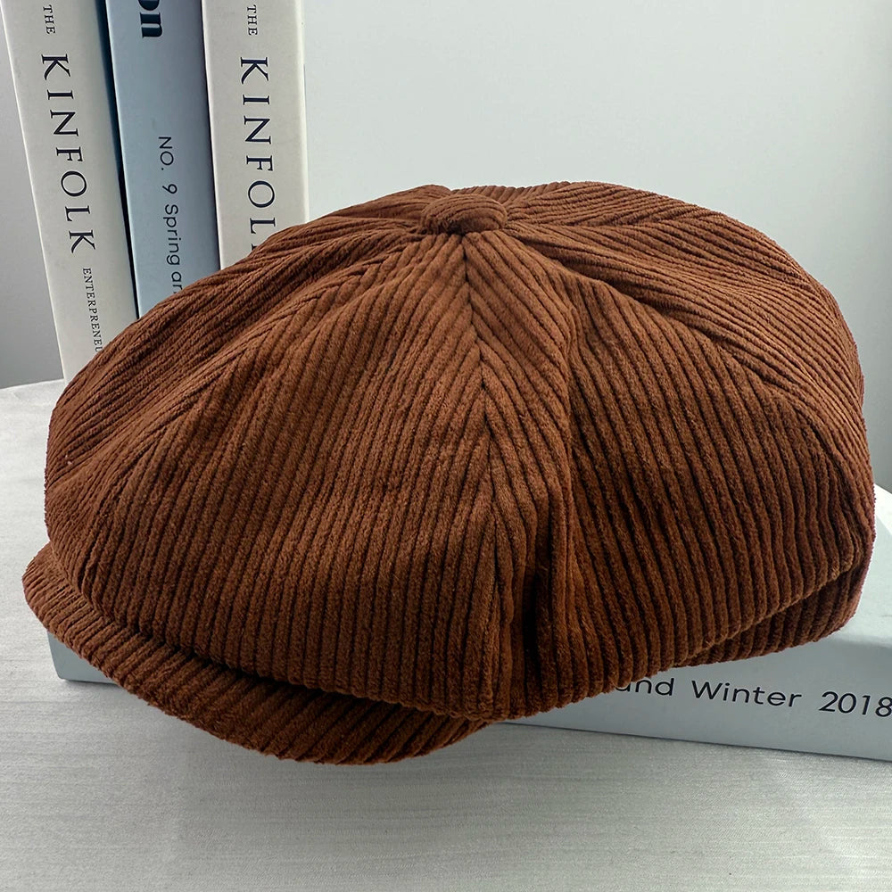 New Retro Winter Caps For Men Corduroy Newsboy Hat Woman Flat Cap Male Warm Cap