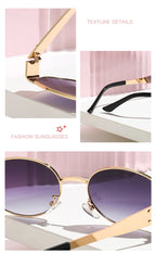 Luxury Designer Brand Sunglasses for Women and Men Oval Metal Frame Unisex Glasses Stylish Glamour Eyewear Retro Gold-Edged Oval