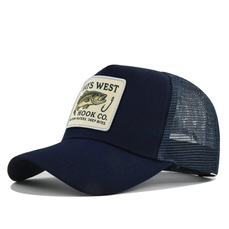 Man hat High Quality Fishing Cartoon Snapback Baseball Cap Hip Hop Dad Mesh Hat Trucker Hat Outdoor Sports Cycling Travel SunHat