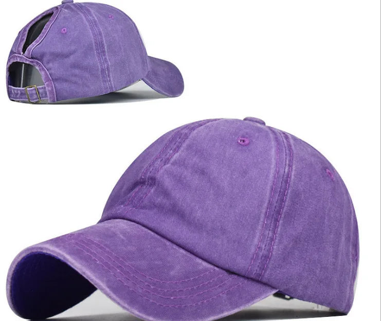 Retro Washed Backless Baseball Cap for Women, Outdoor Sports Ponytails,Stylish Cap
