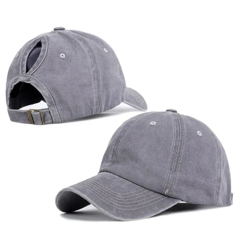 Retro Washed Backless Baseball Cap for Women, Outdoor Sports Ponytails,Stylish Cap
