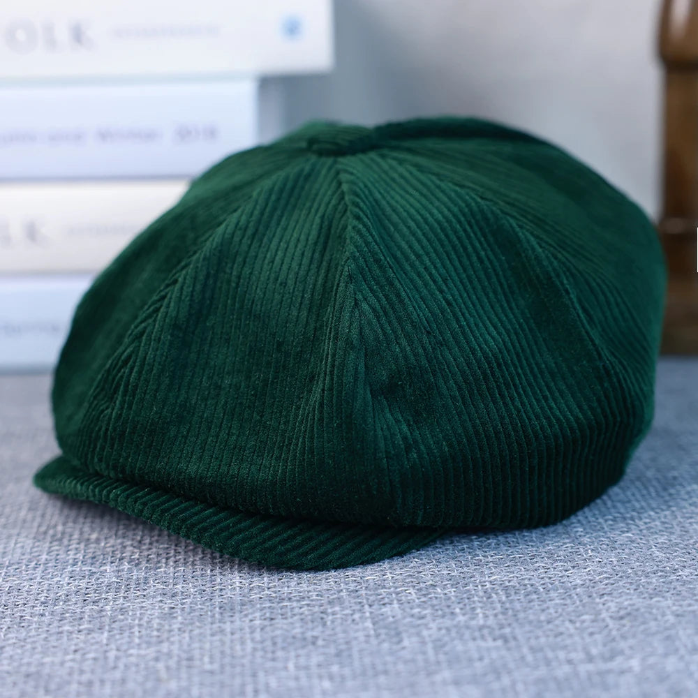 New Retro Winter Caps For Men Corduroy Newsboy Hat Woman Flat Cap Male Warm Cap