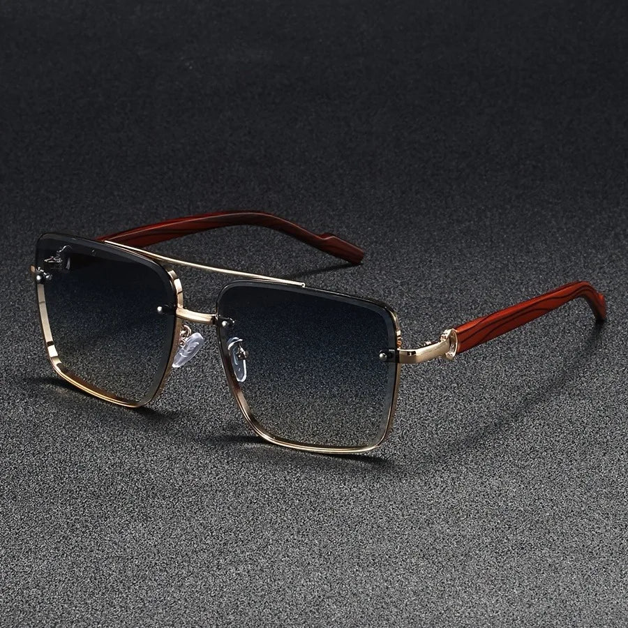 Luxury Square Sunglasses Men New Wooden Vintage Designer Fashion Glasses Women Vacation Gradient Eyewear
