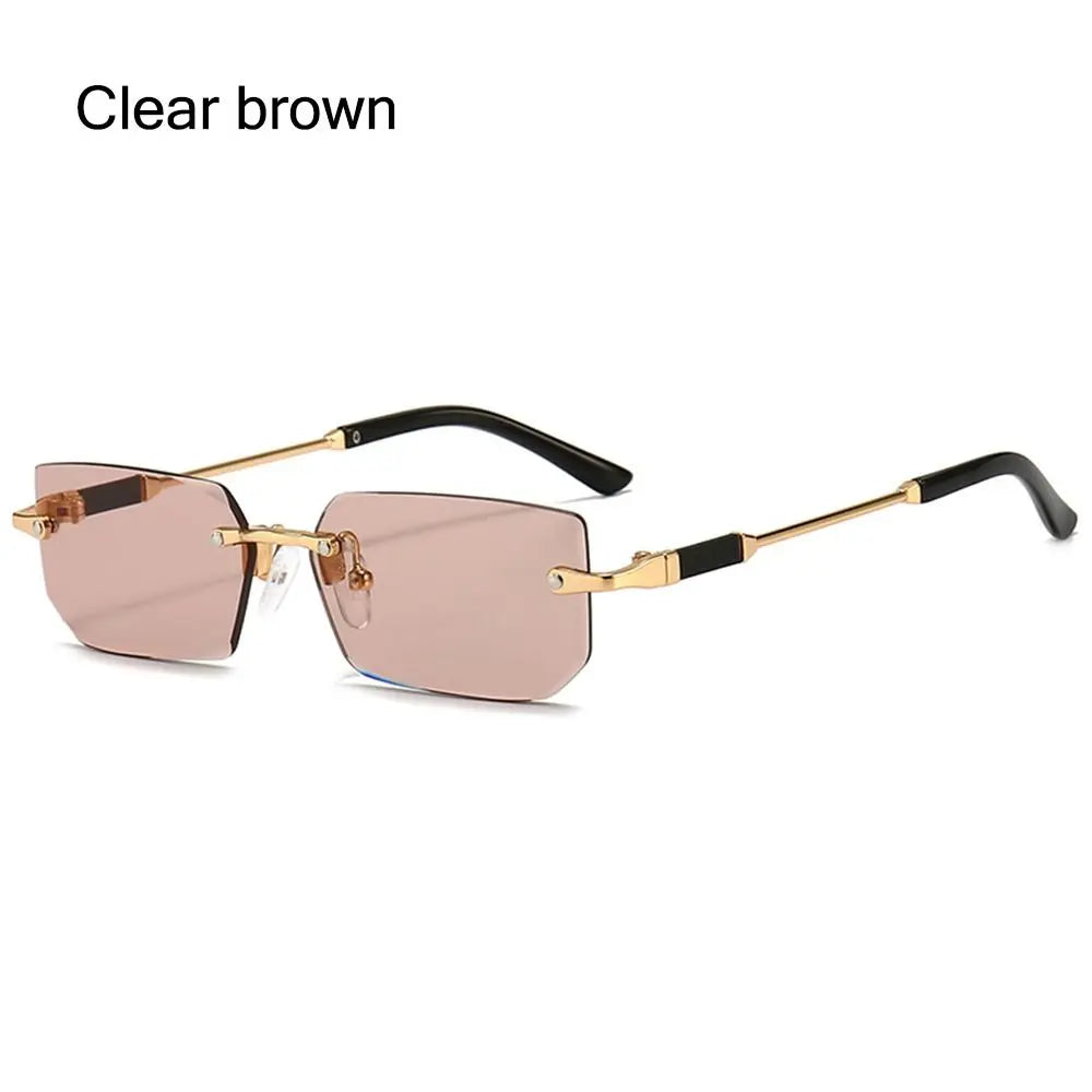Retro Rimless for Women Men Trendy Frameless Rectangle Sun Glasses