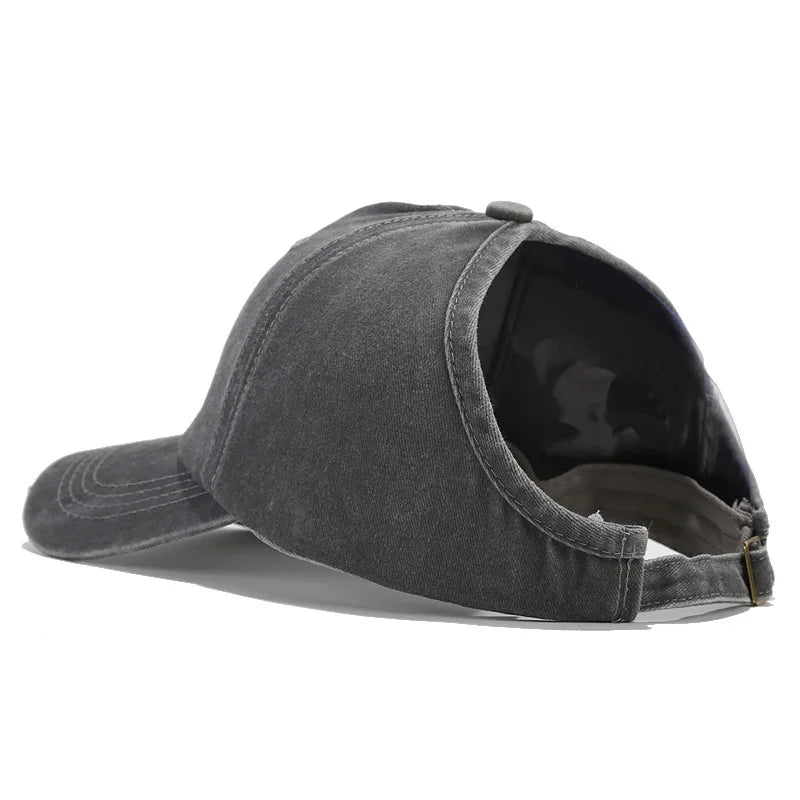 Retro Washed Backless Baseball Cap for Women, Outdoor Sports Ponytails,Stylish Cap