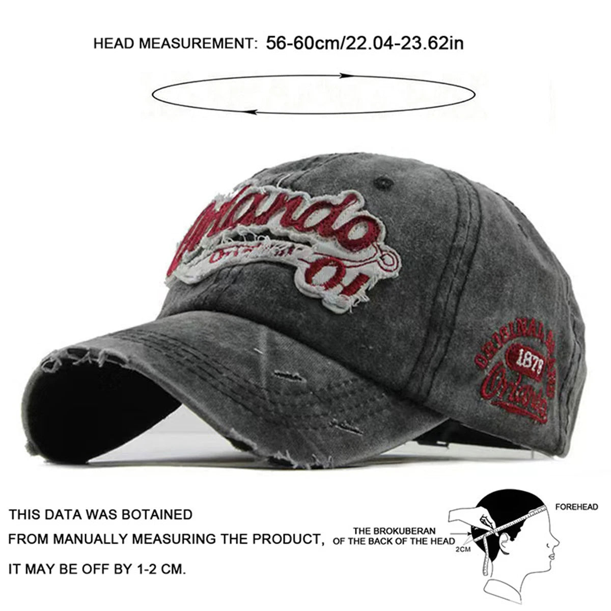 Unisex Orlando 01 Letter Embroidery Wash Baseball  Spring and Autumn Caps for men & women