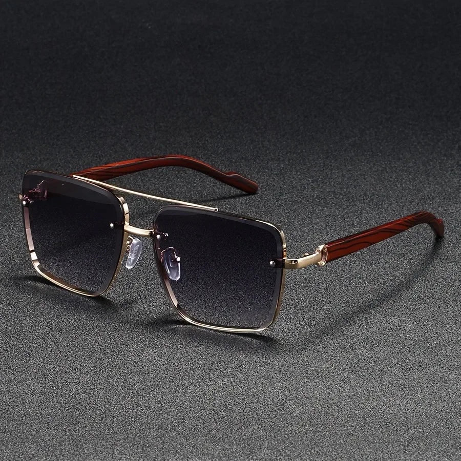 Luxury Square Sunglasses Men New Wooden Vintage Designer Fashion Glasses Women Vacation Gradient Eyewear