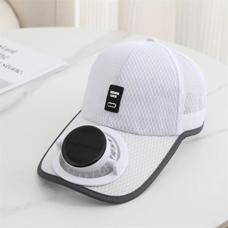 Solar Fan Baseball Cap for Men Women Mesh Adjustable Breathable Caps