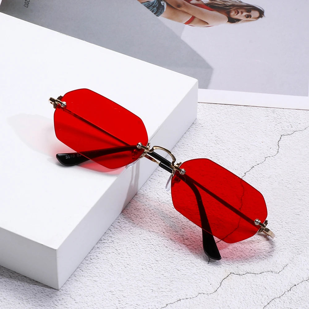 Luxury Rimless Square Sunglasses Man Brand Designer Frameless Gradient Sun Glasses Woman Fashion Vintage Metal Oculos De Sol