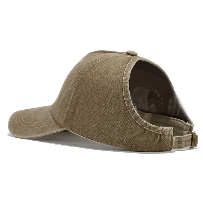 Retro Washed Backless Baseball Cap for Women, Outdoor Sports Ponytails,Stylish Cap