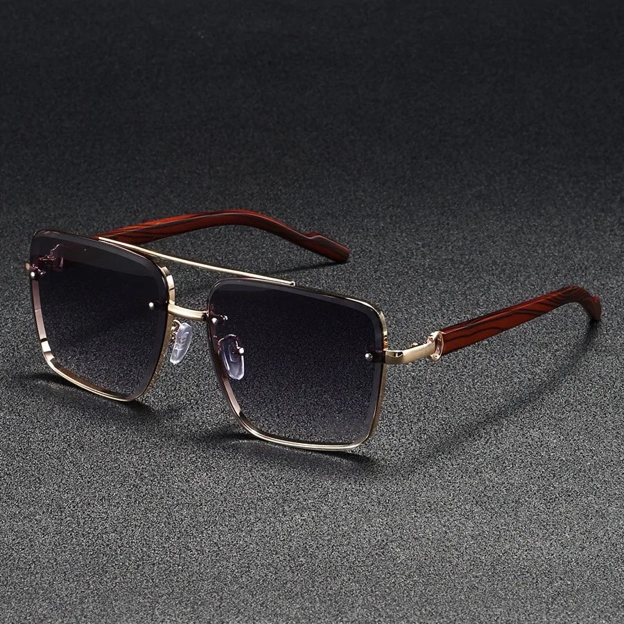 Luxury Square Sunglasses Men New Wooden Vintage Designer Fashion Glasses Women Vacation Gradient Eyewear