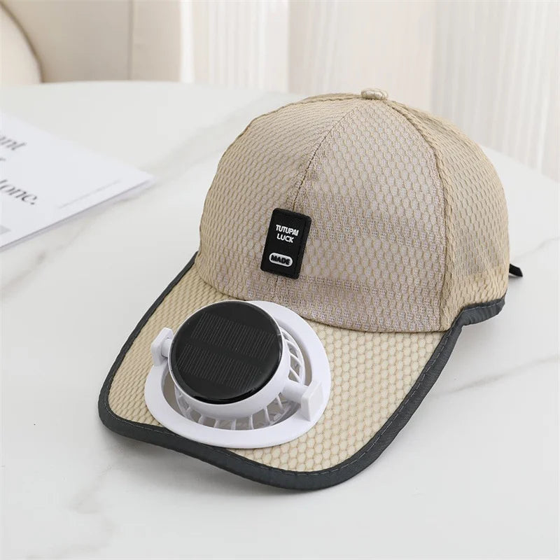 Solar Fan Baseball Cap for Men Women Mesh Adjustable Breathable Caps