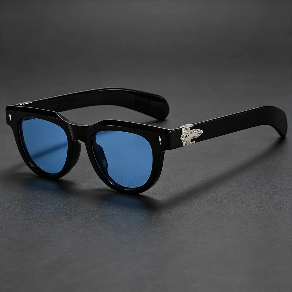 Square Sunglasses for Women Vintage Thick Frame with Metal Carved