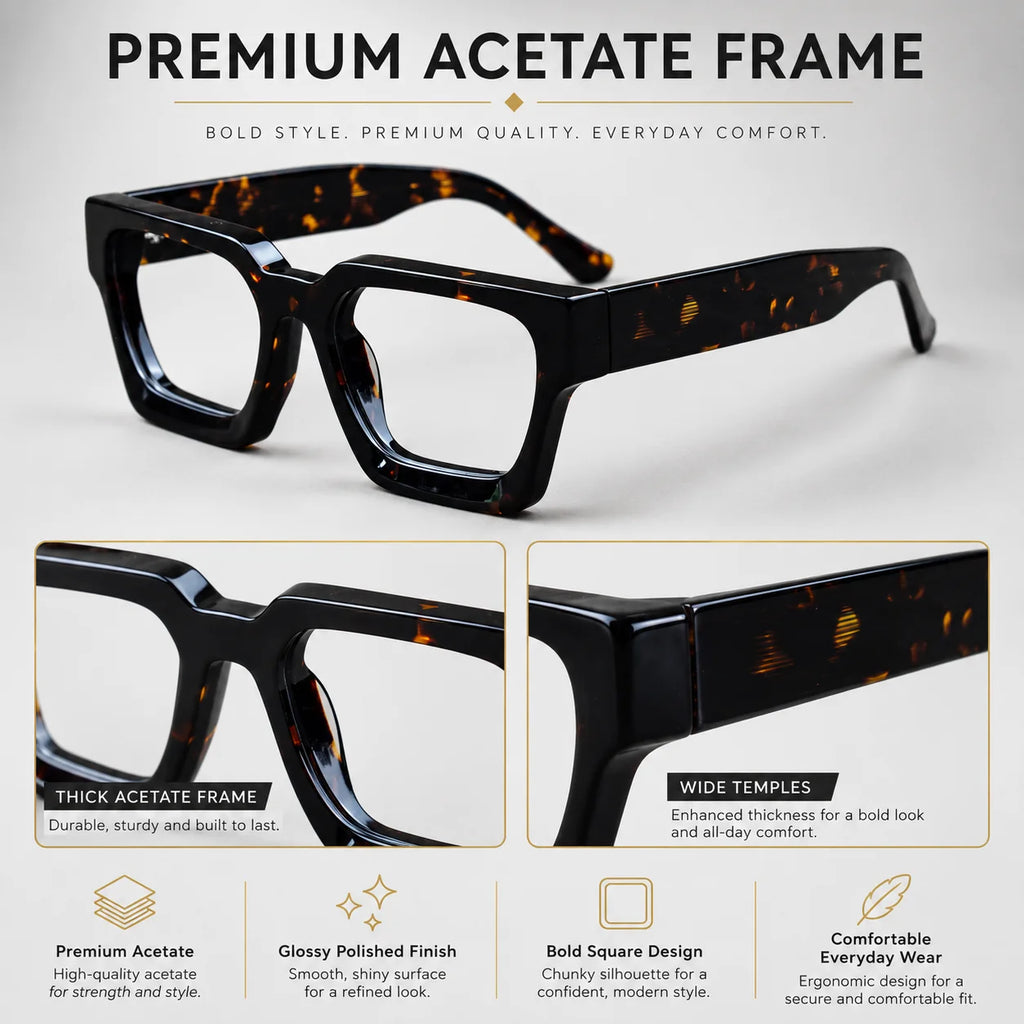 Luxury Thicken Acetate Reading Glasses Men Women Anti Blue Light Prescription Glasses Myopia Hyperopia Oversized Square Eyewear