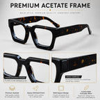 Luxury Thicken Acetate Reading Glasses Men Women Anti Blue Light Prescription Glasses Myopia Hyperopia Oversized Square Eyewear