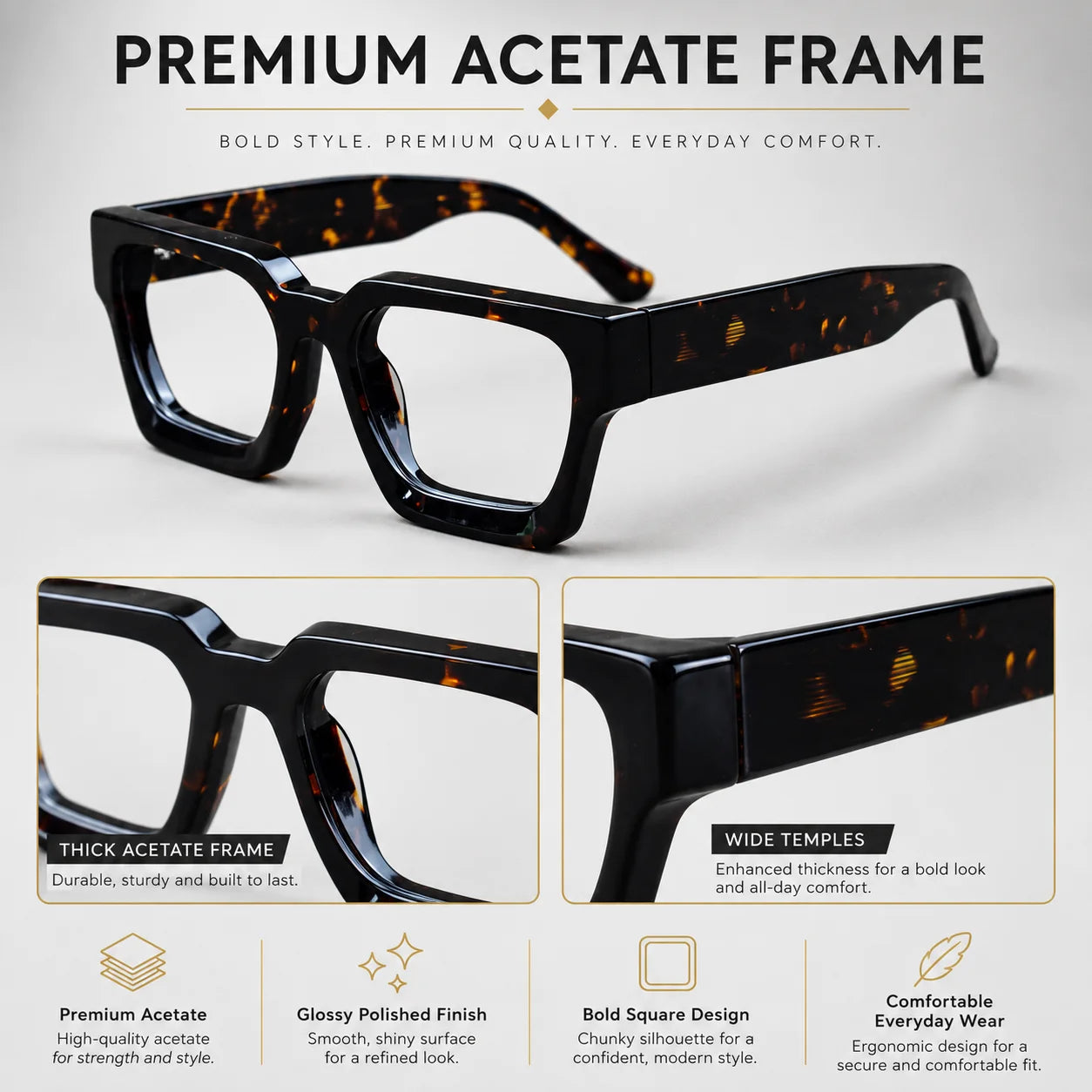 Luxury Thicken Acetate Reading Glasses Men Women Anti Blue Light Prescription Glasses Myopia Hyperopia Oversized Square Eyewear