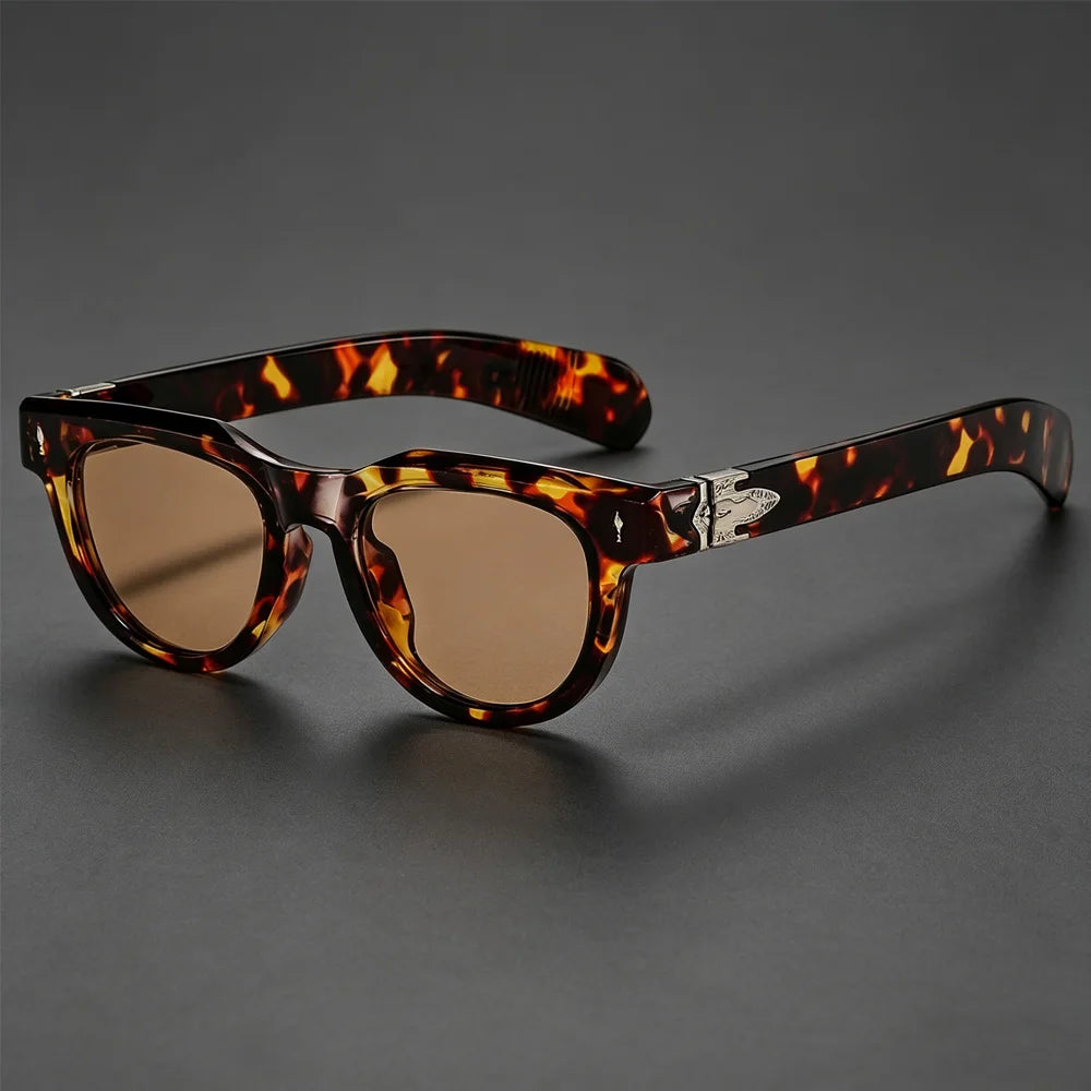 Square Sunglasses for Women Vintage Thick Frame with Metal Carved