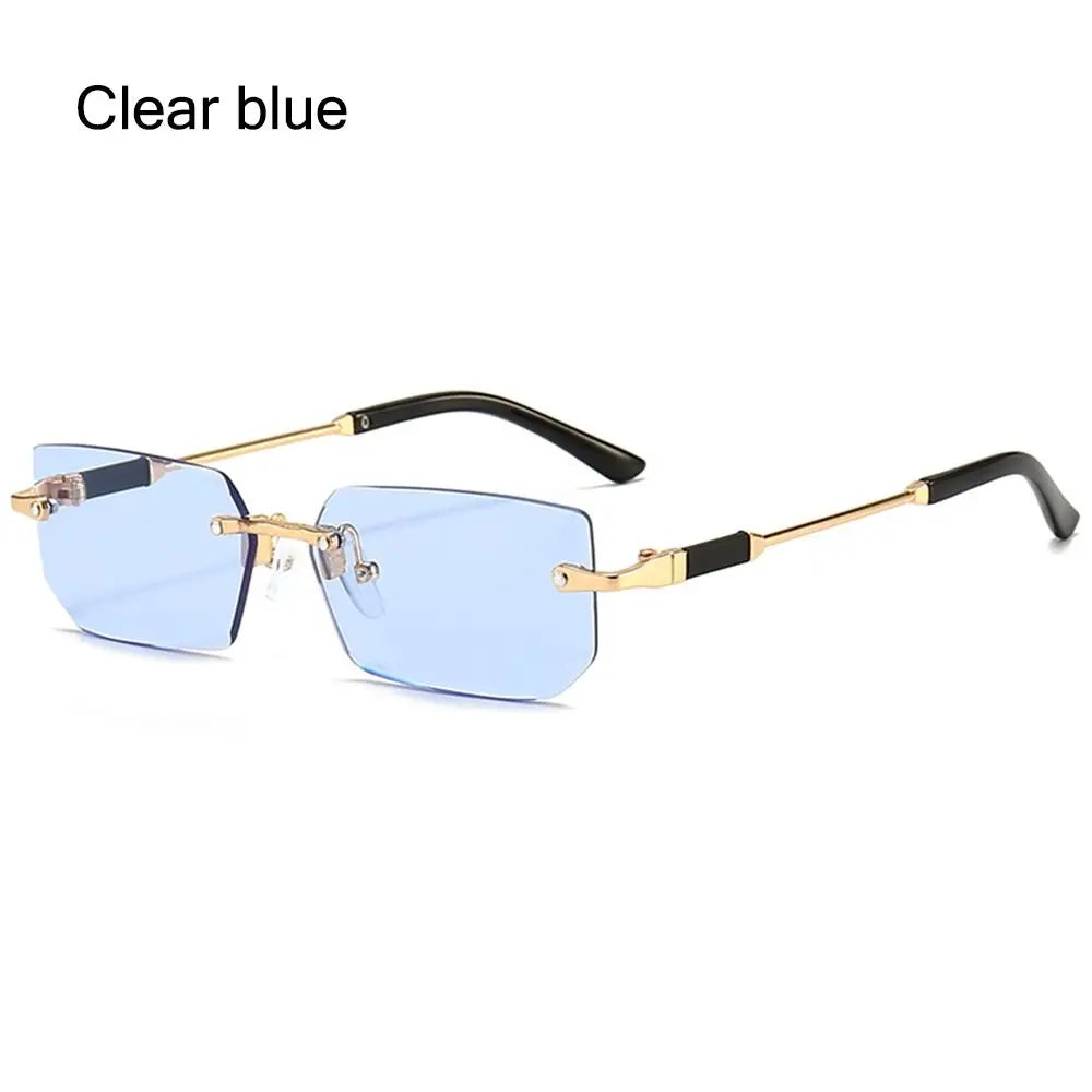 Retro Rimless for Women Men Trendy Frameless Rectangle Sun Glasses
