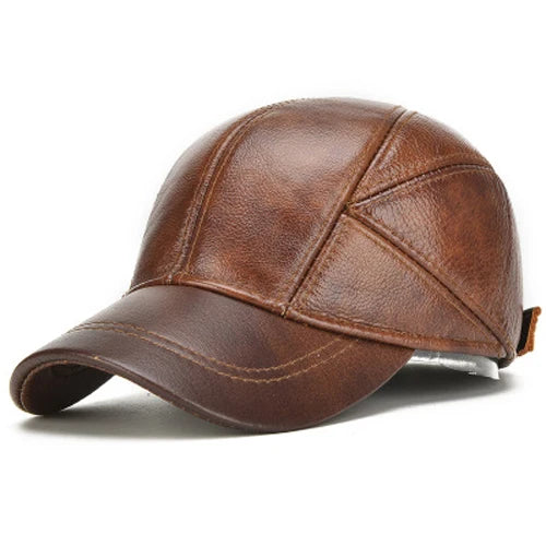 2026 Male Winter Genuine Real Cow Leather Baseball Hats Men