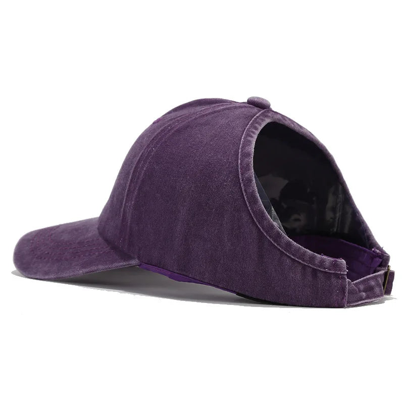Retro Washed Backless Baseball Cap for Women, Outdoor Sports Ponytails,Stylish Cap