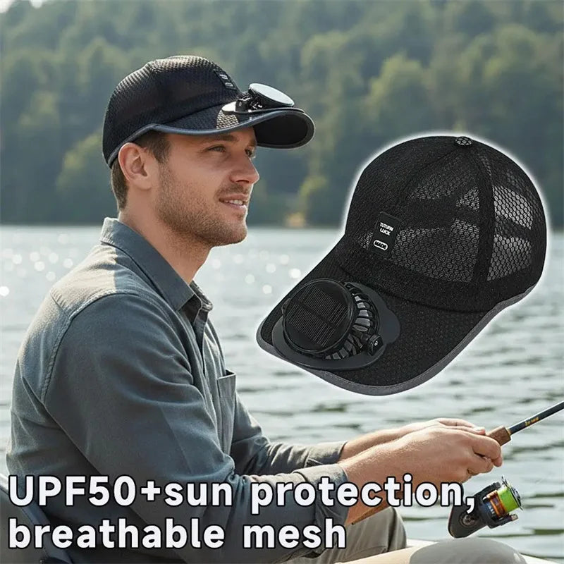 Solar Fan Baseball Cap for Men Women Mesh Adjustable Breathable Caps