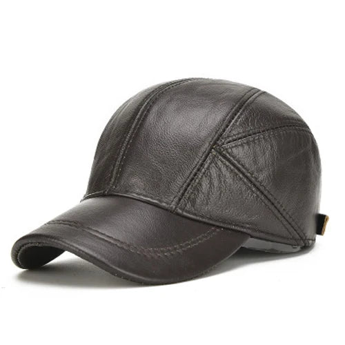 2026 Male Winter Genuine Real Cow Leather Baseball Hats Men