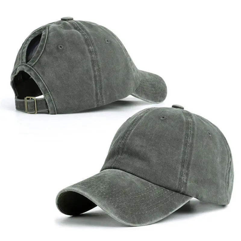 Retro Washed Backless Baseball Cap for Women, Outdoor Sports Ponytails,Stylish Cap