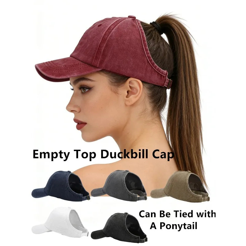 Retro Washed Backless Baseball Cap for Women, Outdoor Sports Ponytails,Stylish Cap